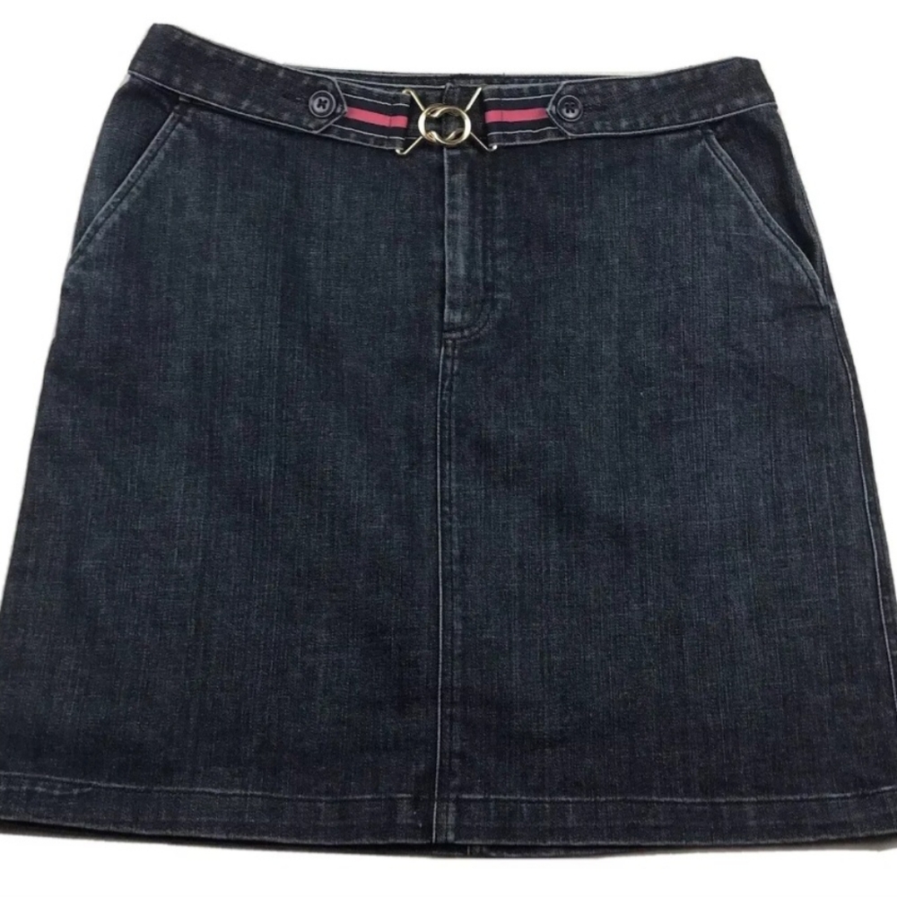 Talbots Dark Denim Mini Skirt with Belt Accent